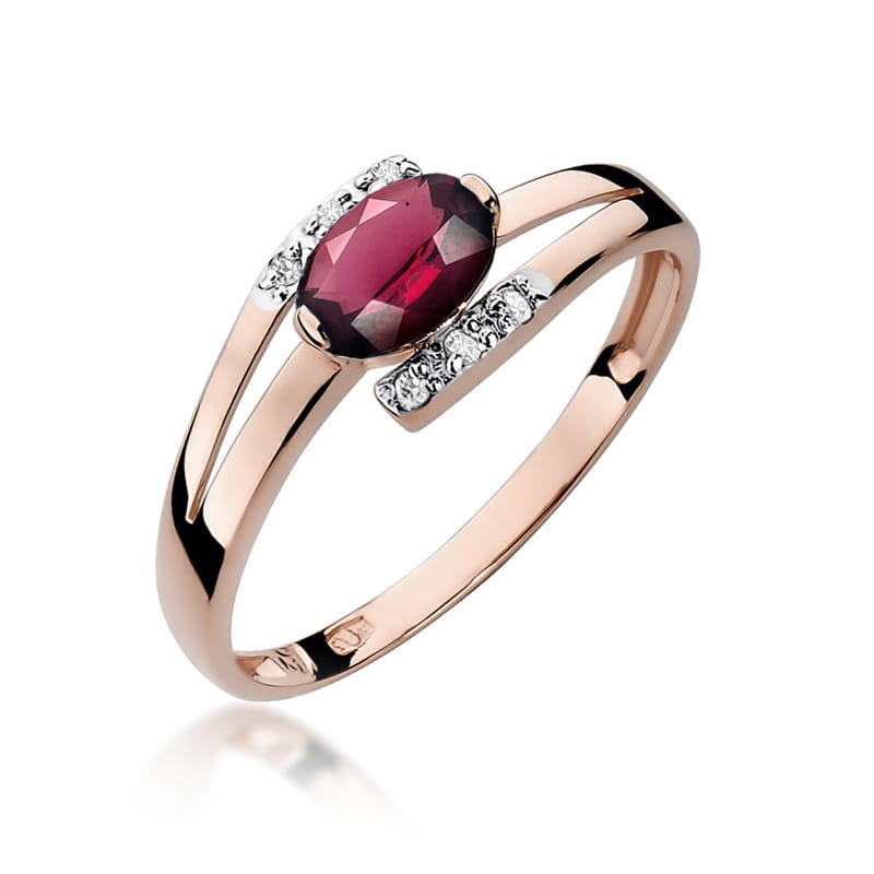 Inel Aur 14K cu Rhodolite 0.50 ct si Diamante Naturale 0.05 ct, imaginea 5 din 12