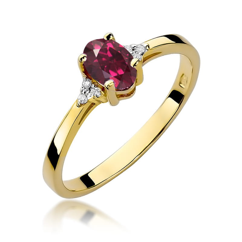 Inel Aur 14K cu Rhodolite 0.50 ct si Diamante Naturale 0.05 ct — Aur galben