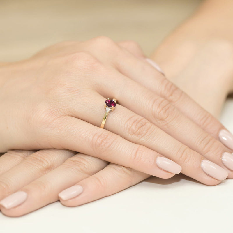 Inel Aur 14K cu Rhodolite 0.50 ct si Diamante Naturale 0.05 ct, imaginea 4 din 12