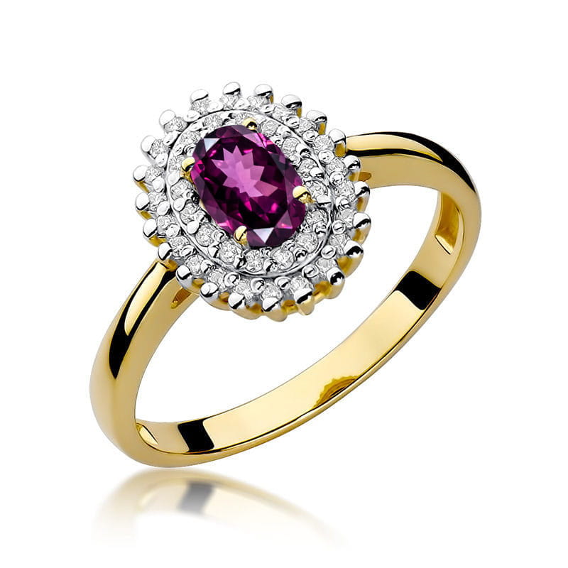 Inel Aur 14K cu Rhodolite 0.50 ct si Diamante Naturale 0.20 ct — Aur galben