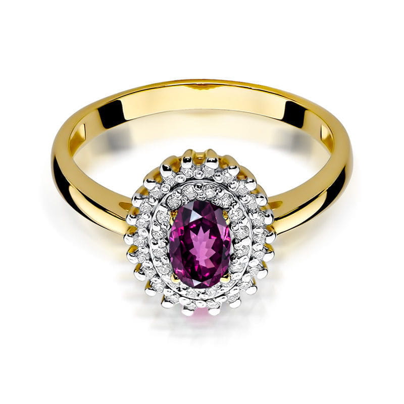 Inel Aur 14K cu Rhodolite 0.50 ct si Diamante Naturale 0.20 ct, imaginea 2 din 12