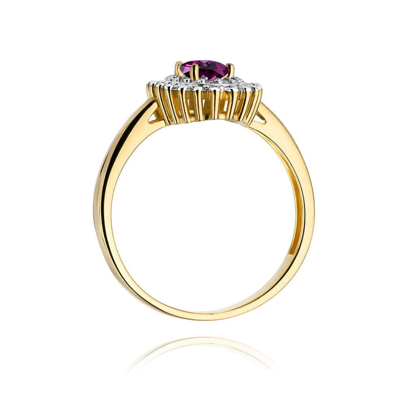 Inel Aur 14K cu Rhodolite 0.50 ct si Diamante Naturale 0.20 ct, imaginea 3 din 12