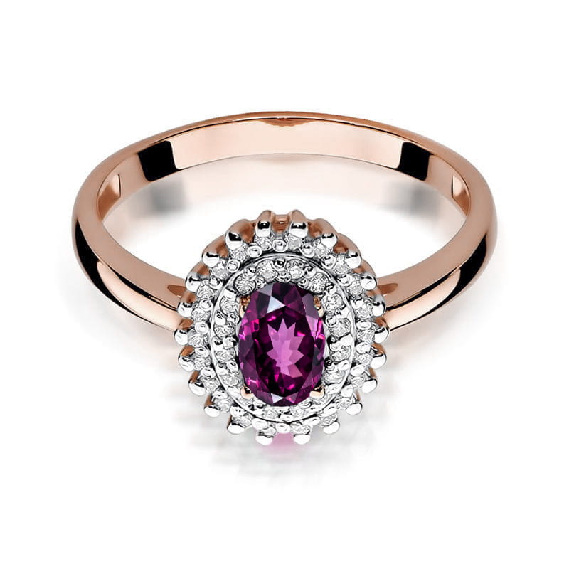 Inel Aur 14K cu Rhodolite 0.50 ct si Diamante Naturale 0.20 ct, imaginea 6 din 12