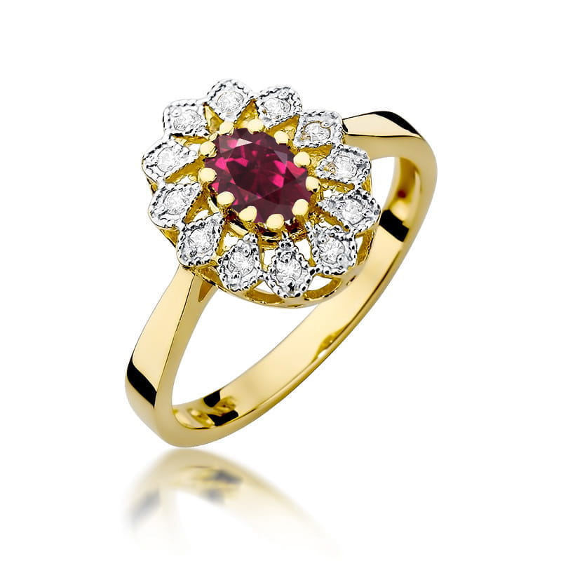 Inel Aur 14K cu Rhodolite 0.50 ct si Diamante Naturale 0.10 ct — Aur galben