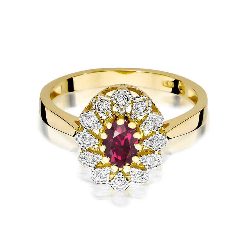 Inel Aur 14K cu Rhodolite 0.50 ct si Diamante Naturale 0.10 ct, imaginea 2 din 12