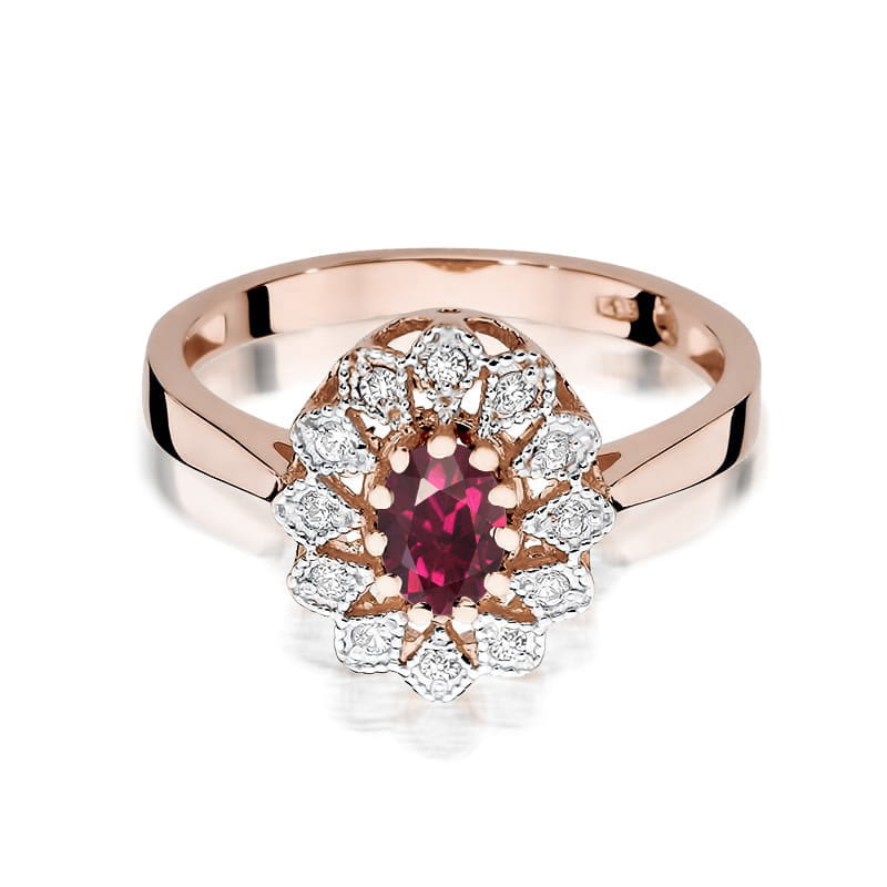 Inel Aur 14K cu Rhodolite 0.50 ct si Diamante Naturale 0.10 ct, imaginea 6 din 12