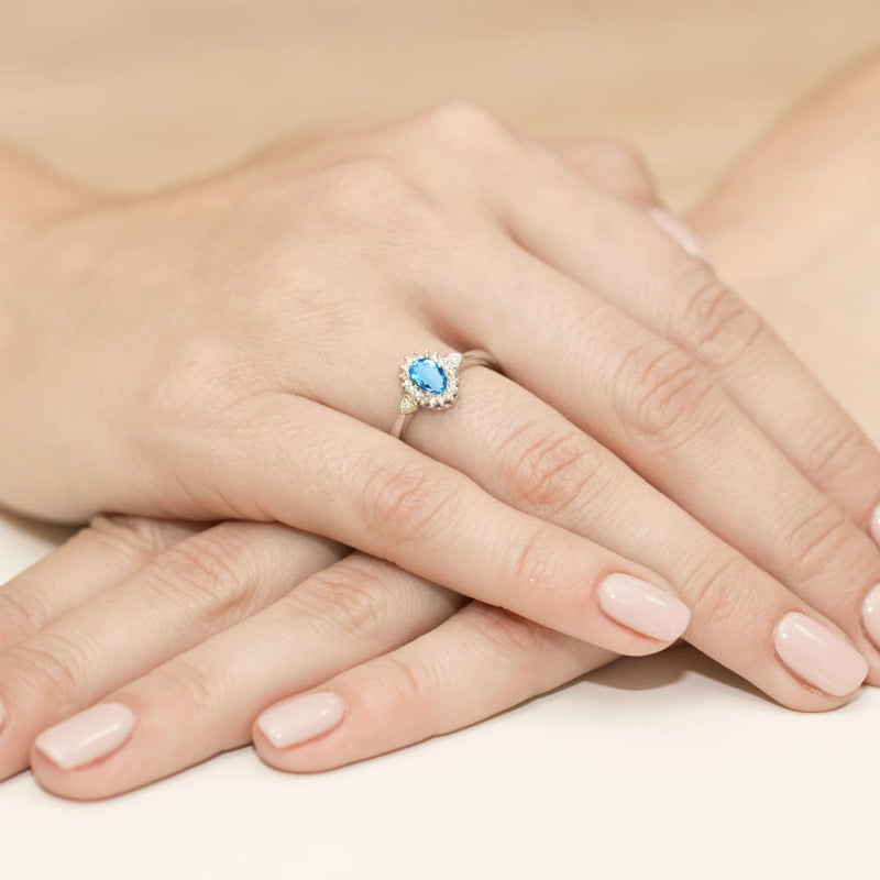 Inel Aur 14K cu Topaz Swiss 0.50 ct si Diamante Naturale 0.10 ct, imaginea 4 din 12