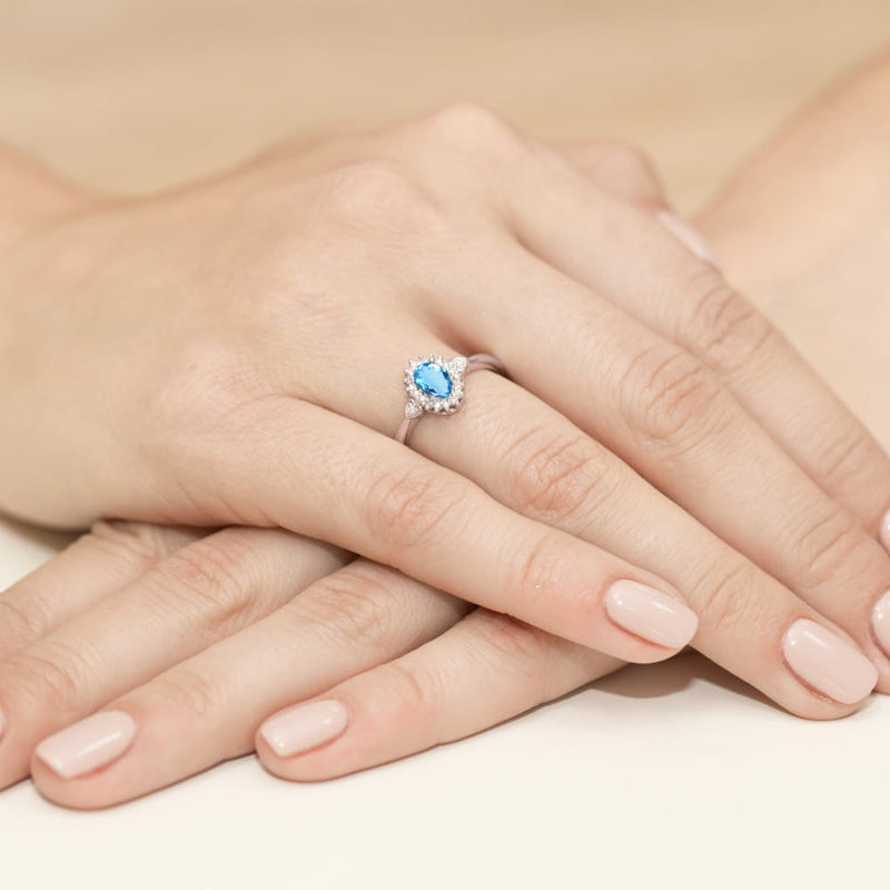 Inel Aur 14K cu Topaz Swiss 0.50 ct si Diamante Naturale 0.10 ct, imaginea 8 din 12