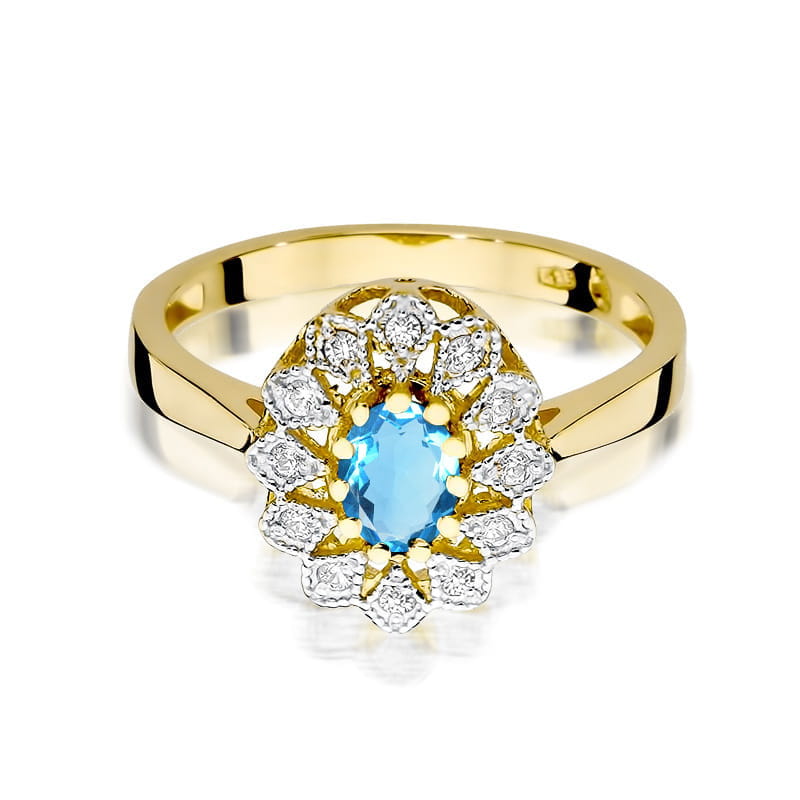 Inel Aur 14K cu Topaz Swiss 0.50 ct si Diamante Naturale 0.10 ct, imaginea 2 din 12