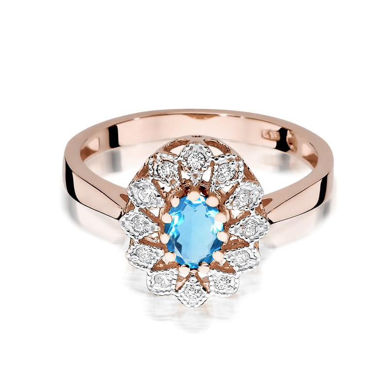 Inel Aur 14K cu Topaz Swiss 0.50 ct si Diamante Naturale 0.10 ct, imaginea 6 din 12