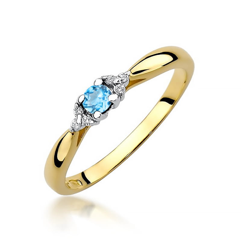 Inel Aur 14K cu Topaz Swiss 0.15 ct si Diamante Naturale 0.03 ct — Aur galben