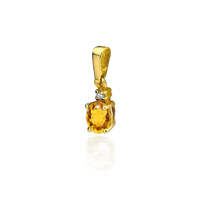 Pandantiv Aur 14K cu Citrin 0.60 ct si Diamant Natural 0.01 ct — Aur galben