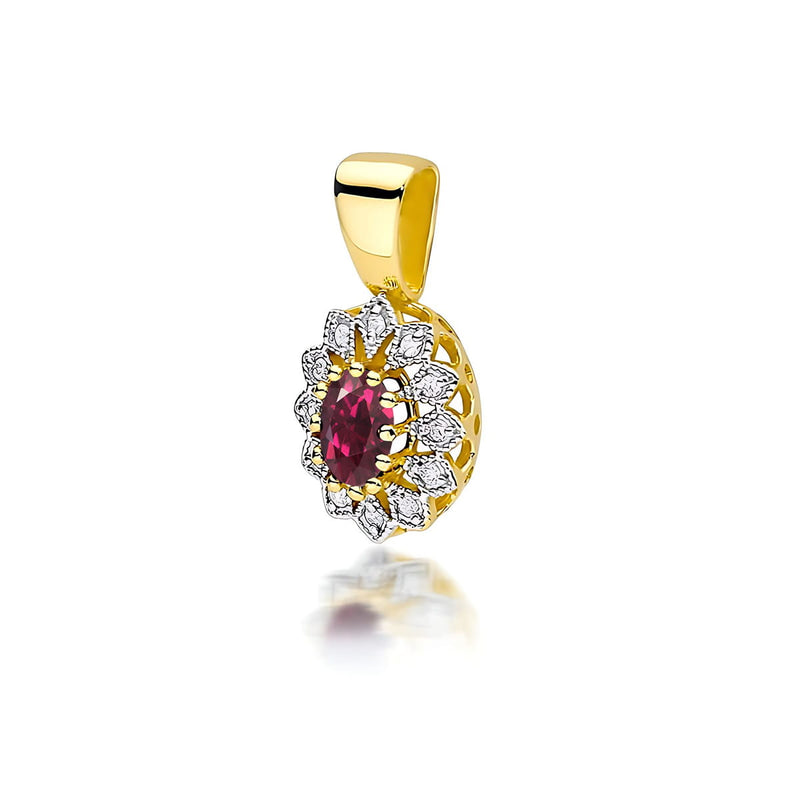 Pandantiv Aur 14K cu Rhodolite 0.50 ct si Diamante Naturale 0.10 ct — Aur galben