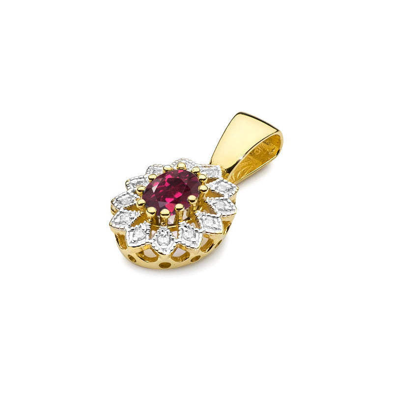 Pandantiv Aur 14K cu Rhodolite 0.50 ct si Diamante Naturale 0.10 ct, imaginea 2 din 6
