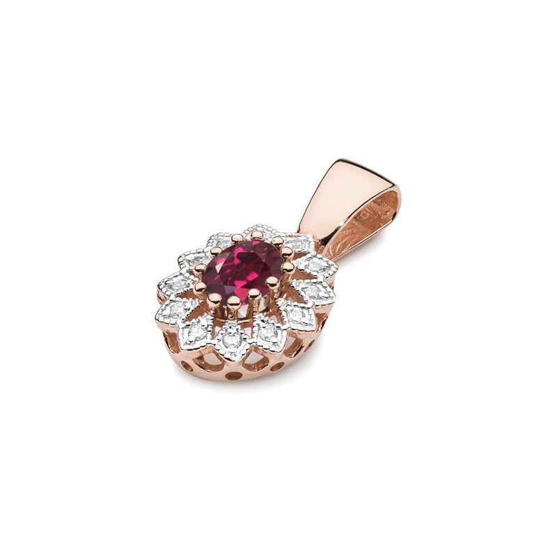 Pandantiv Aur 14K cu Rhodolite 0.50 ct si Diamante Naturale 0.10 ct, imaginea 4 din 6