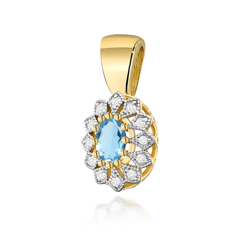 Pandantiv Aur 14K cu Topaz Swiss 0.50 ct si Diamante Naturale 0.10 ct — Aur galben