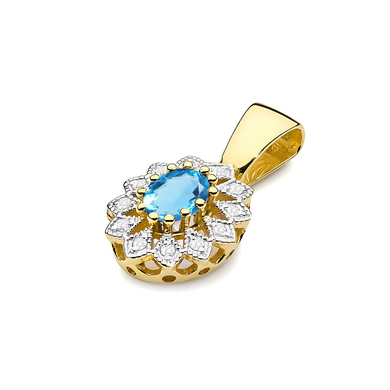 Pandantiv Aur 14K cu Topaz Swiss 0.50 ct si Diamante Naturale 0.10 ct, imaginea 2 din 6