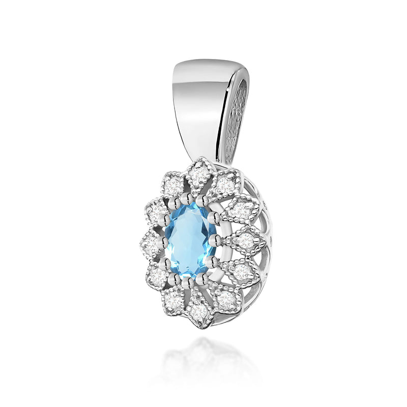 Pandantiv Aur 14K cu Topaz Swiss 0.50 ct si Diamante Naturale 0.10 ct, imaginea 3 din 6