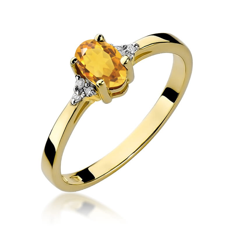 Inel Aur 14K cu Citrin 0.60 ct si Diamante Naturale 0.05 ct — Aur galben