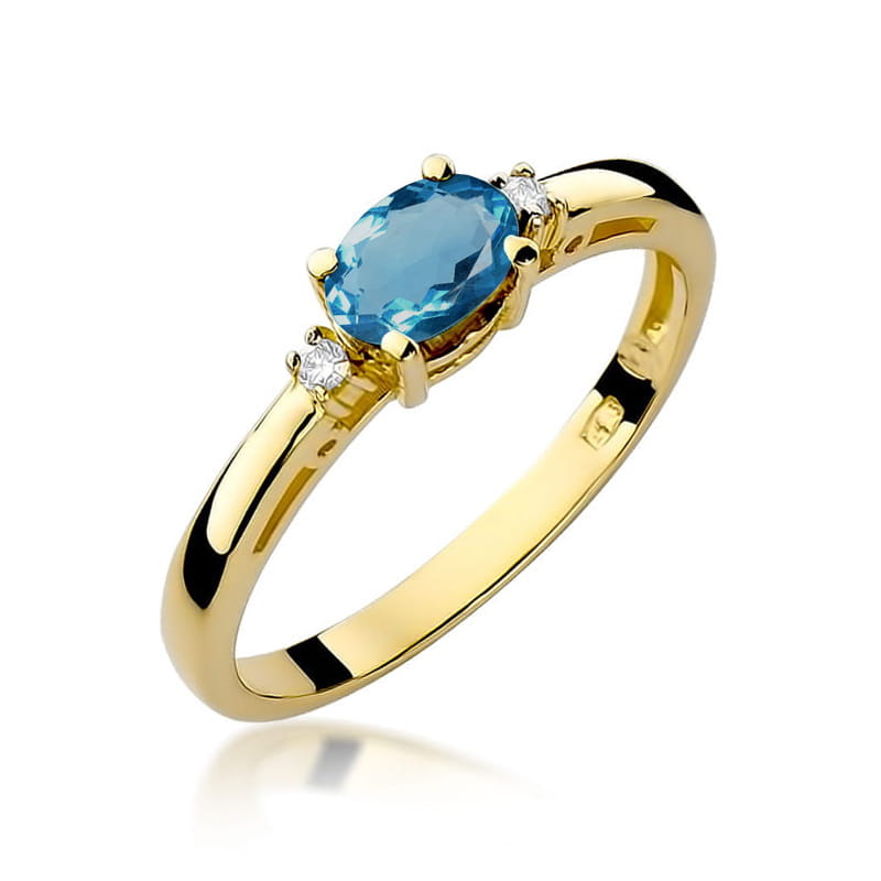 Inel Aur 14K cu Topaz London Blue 0.50 ct si Diamante Naturale 0.03 ct — Aur galben