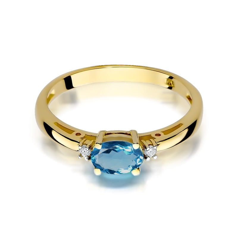 Inel Aur 14K cu Topaz London Blue 0.50 ct si Diamante Naturale 0.03 ct, imaginea 2 din 12