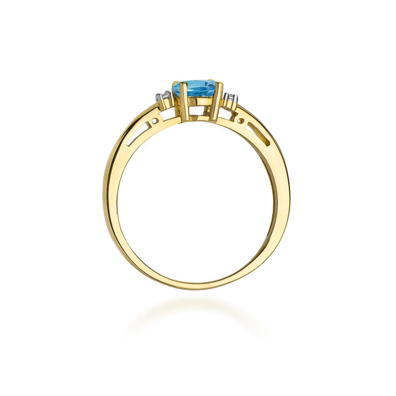 Inel Aur 14K cu Topaz London Blue 0.50 ct si Diamante Naturale 0.03 ct, imaginea 3 din 12