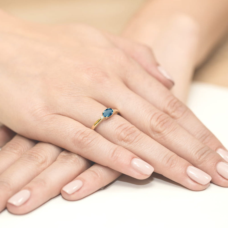 Inel Aur 14K cu Topaz London Blue 0.50 ct si Diamante Naturale 0.03 ct, imaginea 4 din 12