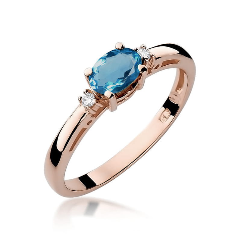 Inel Aur 14K cu Topaz London Blue 0.50 ct si Diamante Naturale 0.03 ct, imaginea 5 din 12