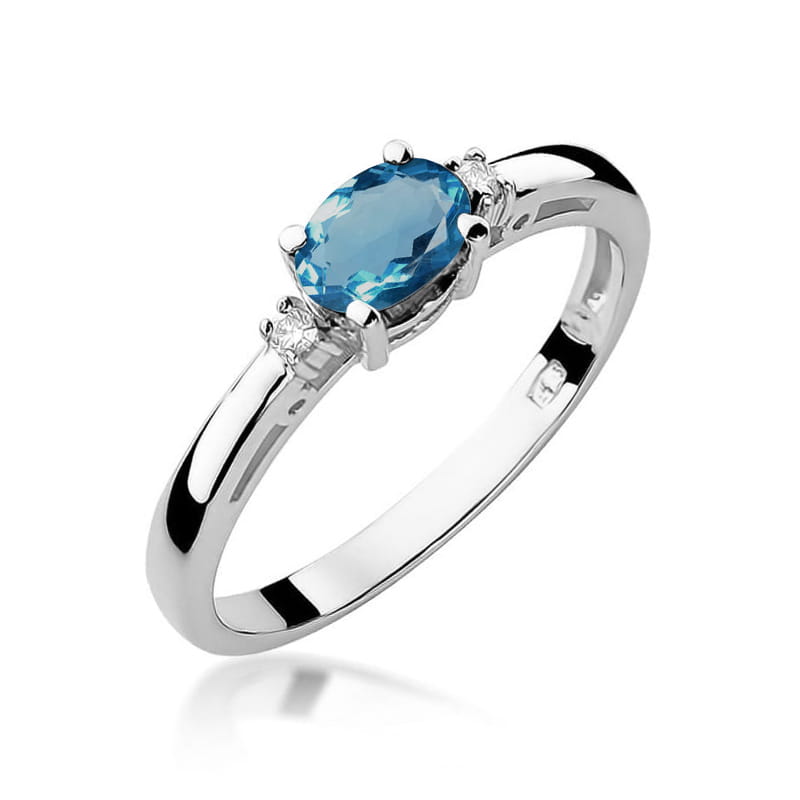 Inel Aur 14K cu Topaz London Blue 0.50 ct si Diamante Naturale 0.03 ct, imaginea 9 din 12