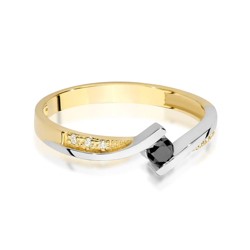 Inel Aur 14K cu Diamante Naturale Albe si Negre 0.15 ct, imaginea 2 din 12