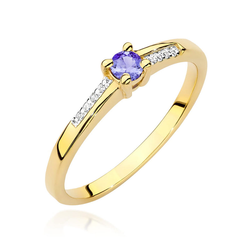 Inel Aur 14K cu Tanzanit 0.15 ct si Diamante Naturale 0.04 ct — Aur galben