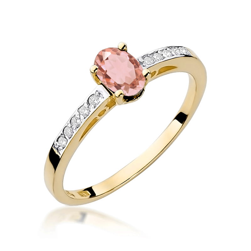 Inel Aur 14K cu Morganit 0.40 ct si Diamante Naturale 0.05 ct — Aur galben