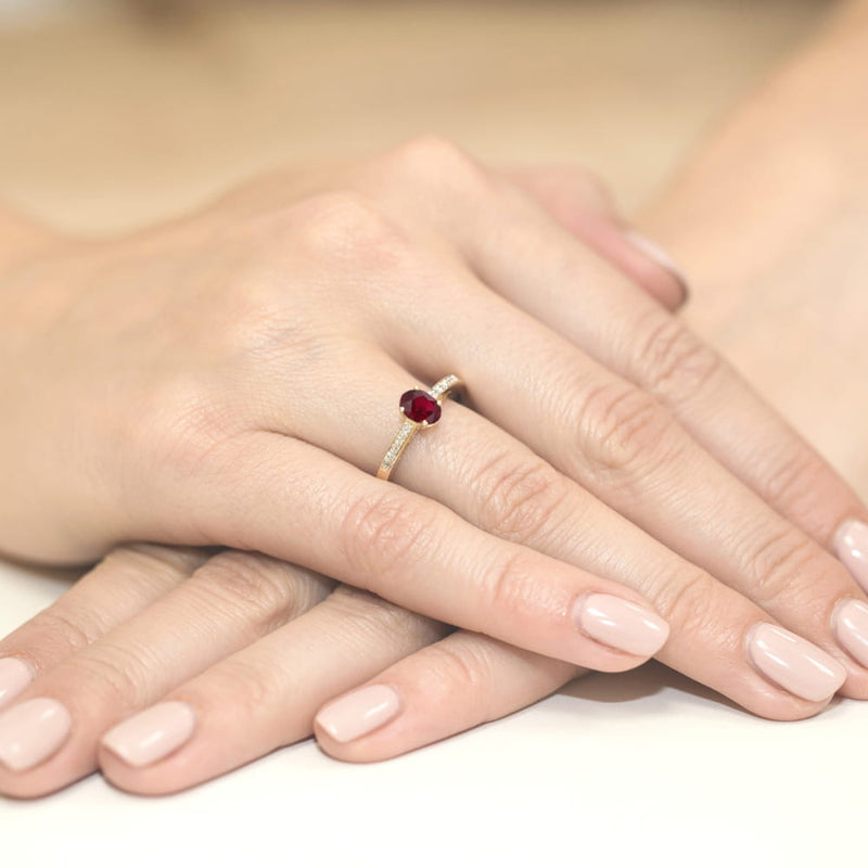 Inel Aur 14K cu Rhodolite 0.50 ct si Diamante Naturale 0.05 ct, imaginea 3 din 9