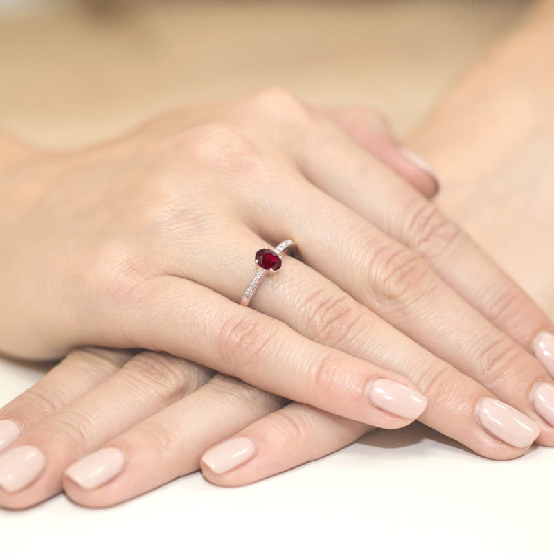 Inel Aur 14K cu Rhodolite 0.50 ct si Diamante Naturale 0.05 ct, imaginea 6 din 9