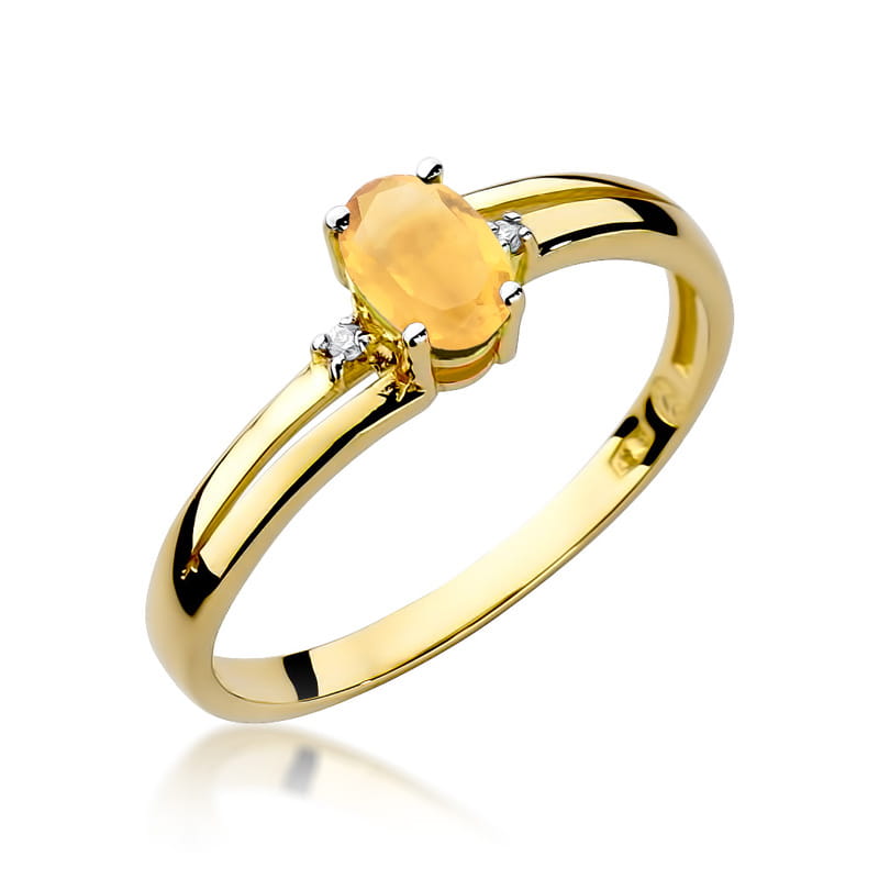 Inel Aur 14K cu Citrin 0.60 ct si Diamante Naturale 0.03 ct — Aur galben