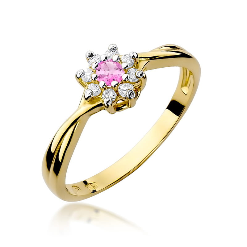 Inel Aur 14K cu Topaz Roz 0.13 ct si Diamante Naturale 0.12 ct — Aur galben