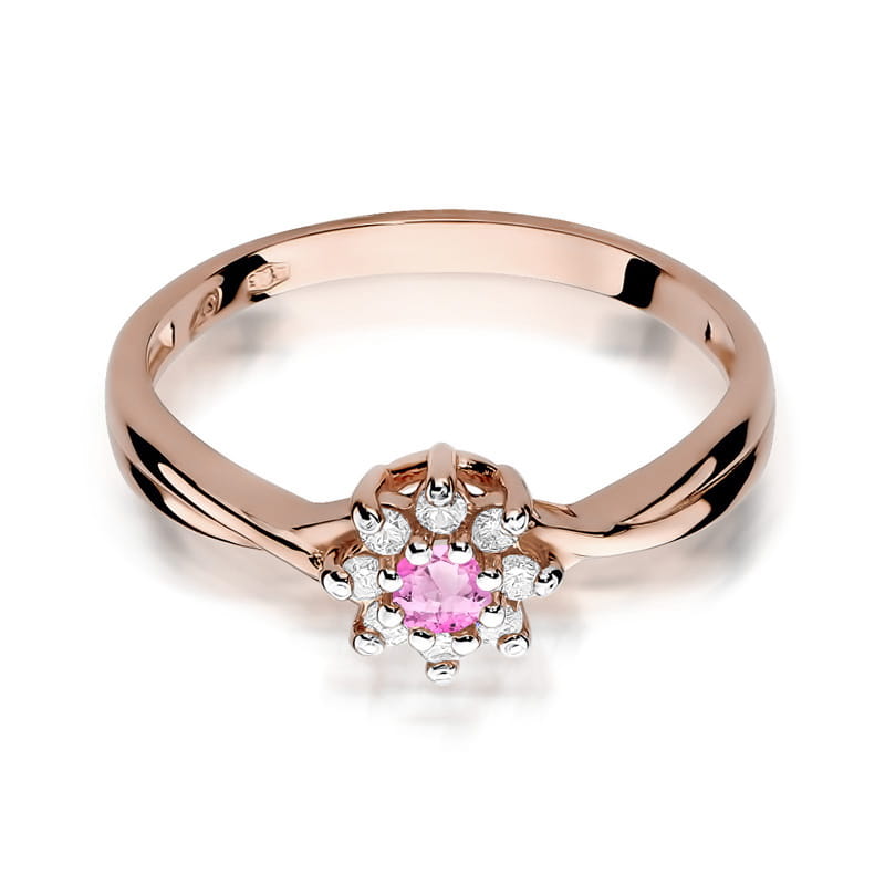 Inel Aur 14K cu Topaz Roz 0.13 ct si Diamante Naturale 0.12 ct, imaginea 6 din 12