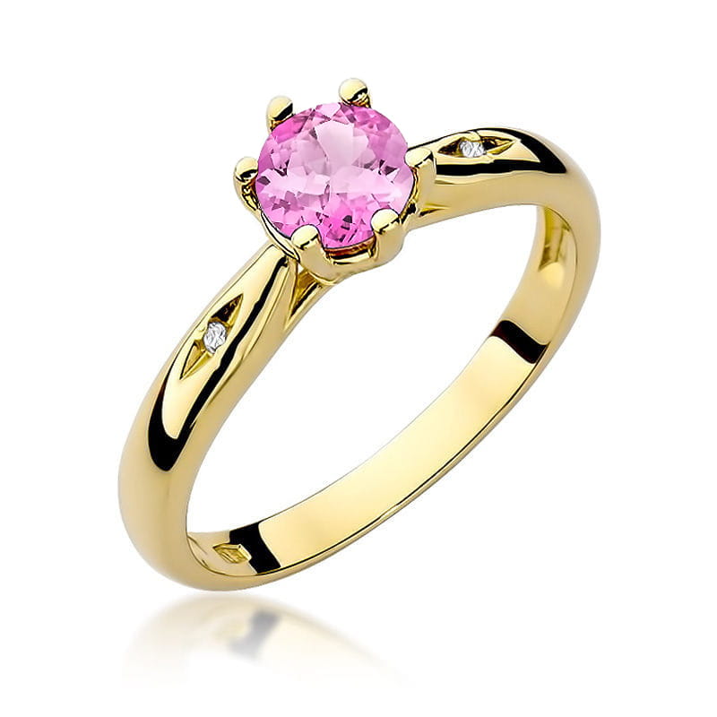 Inel Aur 14K cu Topaz Roz 0.60 ct si Diamante Naturale 0.01 ct — Aur galben