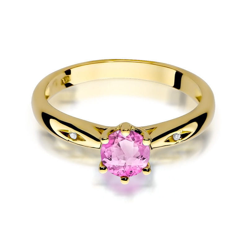 Inel Aur 14K cu Topaz Roz 0.60 ct si Diamante Naturale 0.01 ct, imaginea 2 din 12