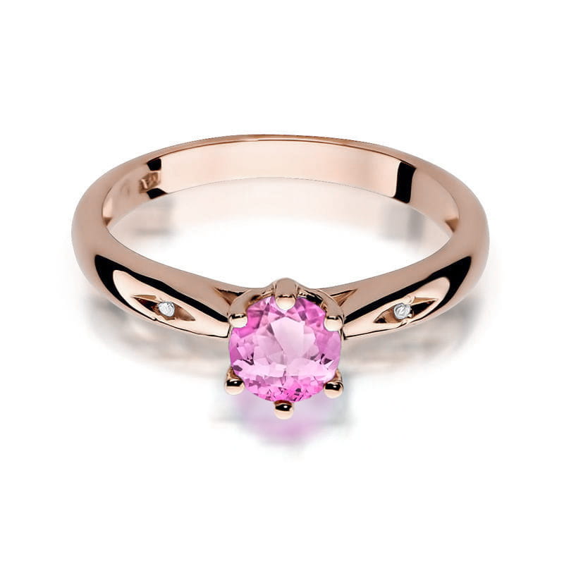 Inel Aur 14K cu Topaz Roz 0.60 ct si Diamante Naturale 0.01 ct, imaginea 6 din 12