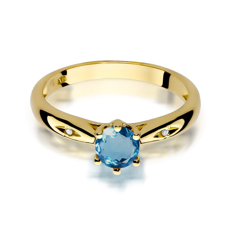 Inel Aur 14K cu Topaz London Blue 0.50 ct si Diamante Naturale 0.01 ct, imaginea 2 din 12