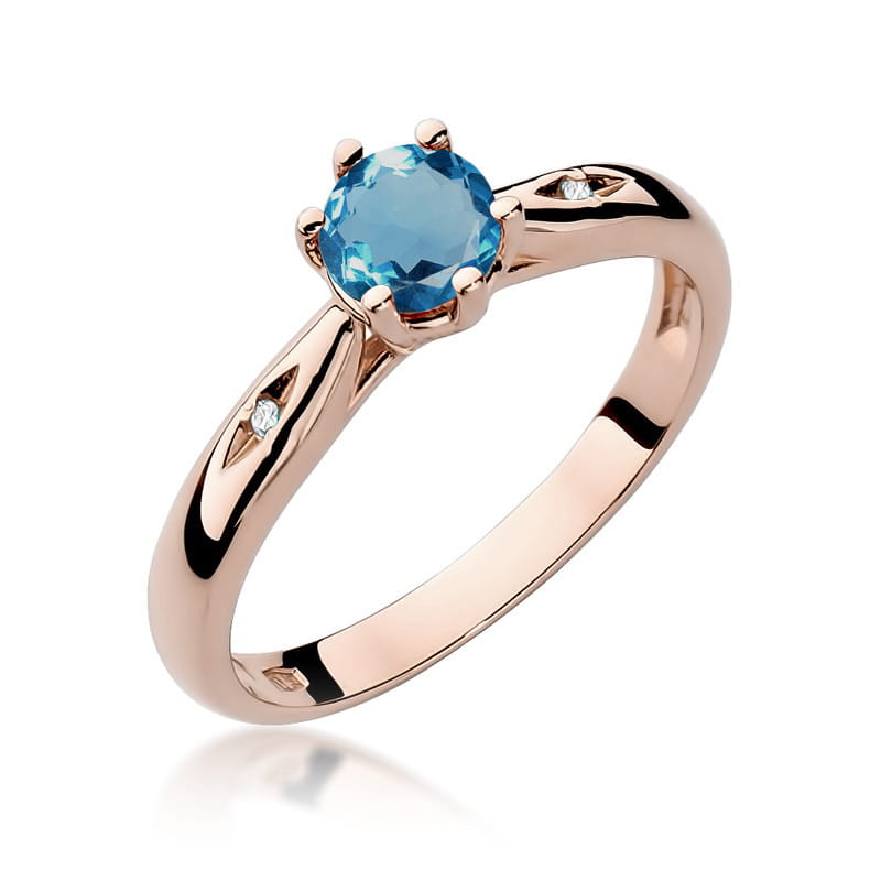 Inel Aur 14K cu Topaz London Blue 0.50 ct si Diamante Naturale 0.01 ct, imaginea 5 din 12