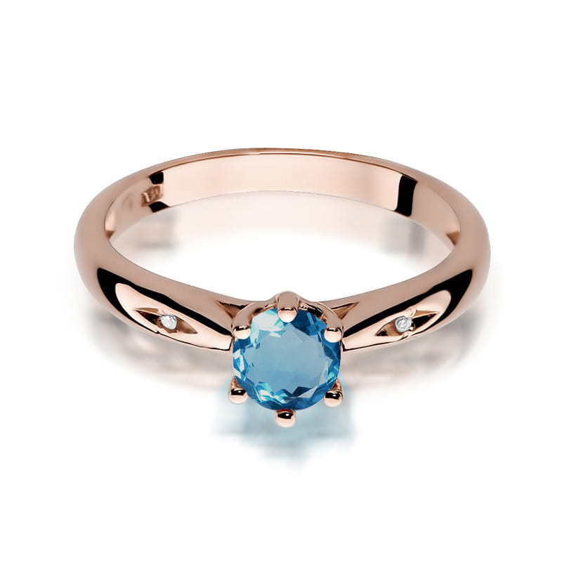 Inel Aur 14K cu Topaz London Blue 0.50 ct si Diamante Naturale 0.01 ct, imaginea 6 din 12