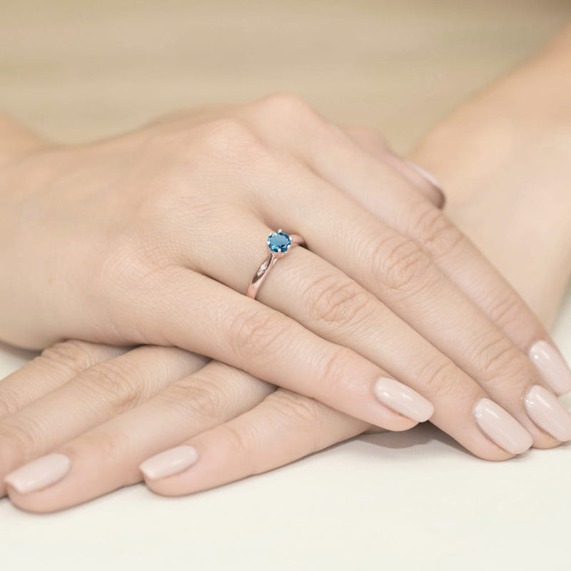 Inel Aur 14K cu Topaz London Blue 0.50 ct si Diamante Naturale 0.01 ct, imaginea 8 din 12