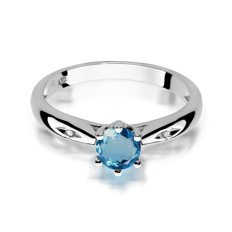 Inel Aur 14K cu Topaz London Blue 0.50 ct si Diamante Naturale 0.01 ct, imaginea 10 din 12