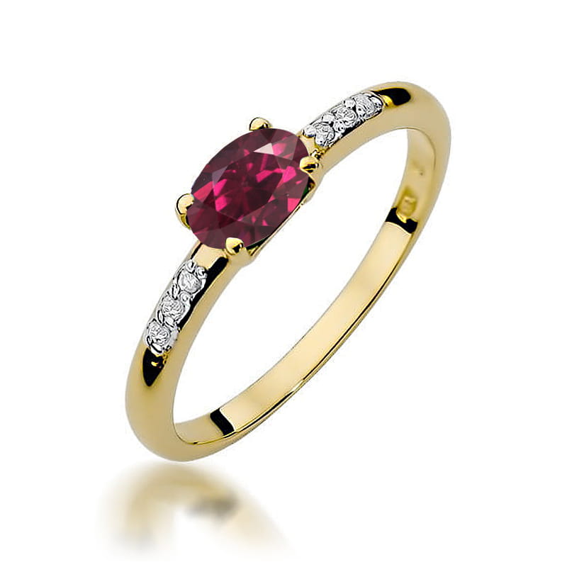 Inel Aur 14K cu Rhodolite 0.50 ct si Diamante Naturale 0.03 ct — Aur galben