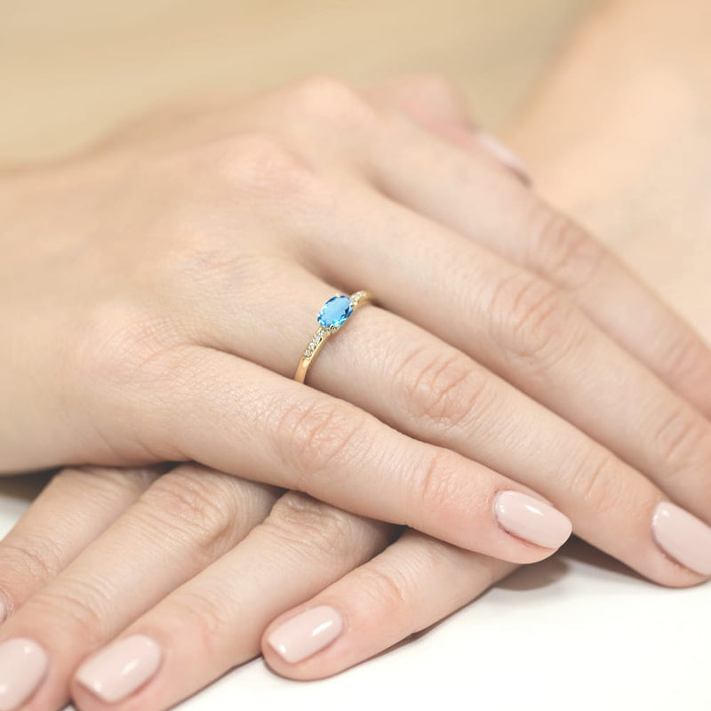 Inel Aur 14K cu Topaz Swiss 0.50 ct si Diamante Naturale 0.03 ct, imaginea 4 din 12