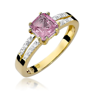 Inel Aur 14K cu Topaz Roz 1.10 ct si Diamante Naturale 0.06 ct