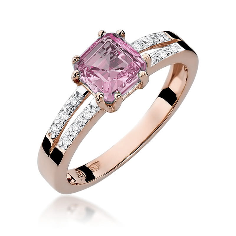 Inel Aur 14K cu Topaz Roz 1.10 ct si Diamante Naturale 0.06 ct, imaginea 5 din 12