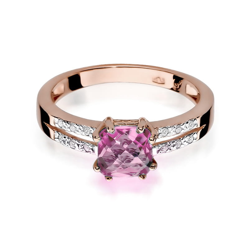 Inel Aur 14K cu Topaz Roz 1.10 ct si Diamante Naturale 0.06 ct, imaginea 6 din 12
